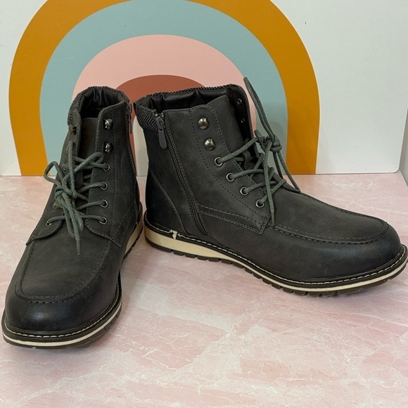 Bruno Marc Apache Grey Leather Lace-Up & Side Zip Work Combat Boots sz 12 NWOT main image 8